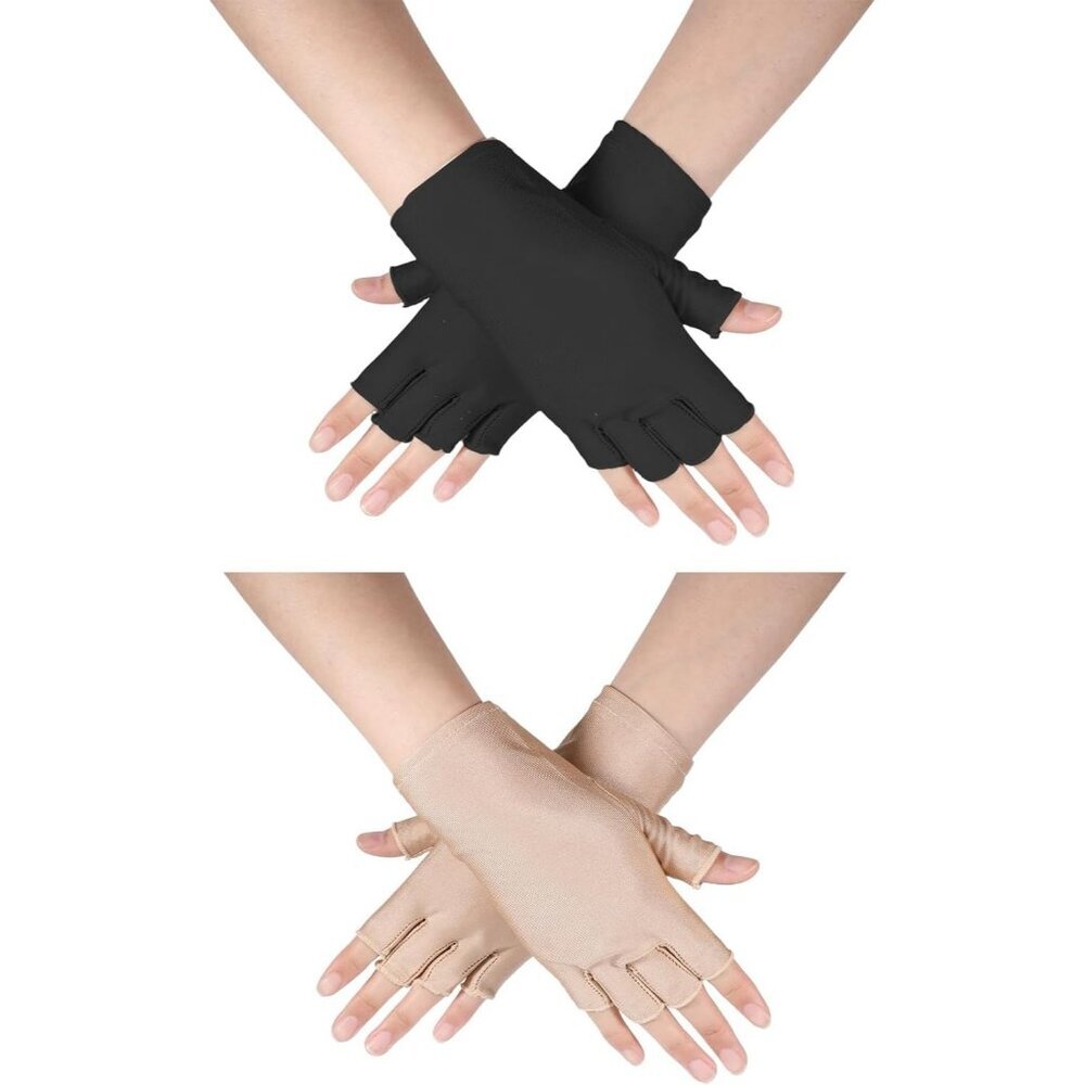 Women's Black Nude 2 Pairs Fingerless Protection Outdoor Sports Gloves